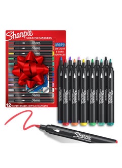 Sharpie Sharpie Acrylic Creative Markers, Bullet Tip, Vibrant Assorted Colors, Non-Bleeding Water-Based Ink, Stocking Stuffers, Pack of 12  - Image 1