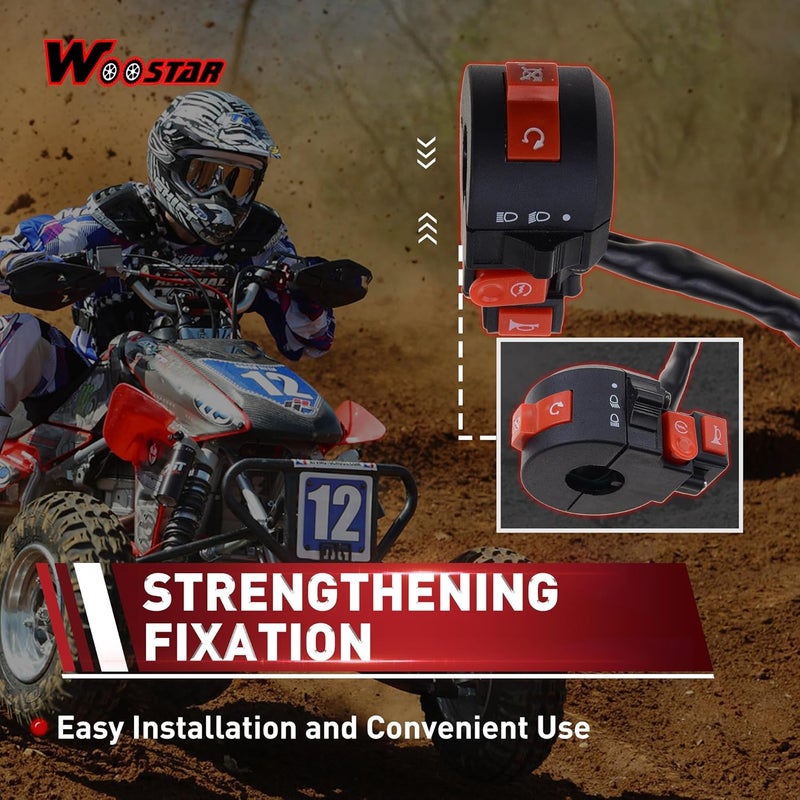 WOOSTAR 7/8" 22mm Handlebar 4 Function Right Start Switch with Horn Button for ATV and Motorcycle - Image 3