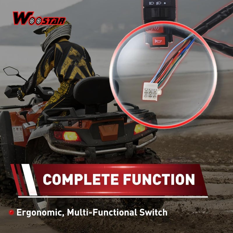 WOOSTAR 7/8" 22mm Handlebar 4 Function Right Start Switch with Horn Button for ATV and Motorcycle - Image 4