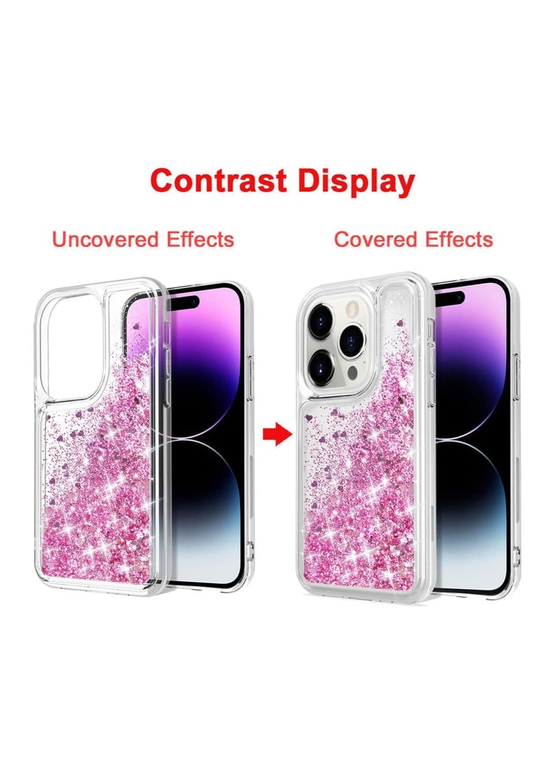 كايس كلوب جراب سائل لامع لهاتف iPhone 14 Pro - تصميم قلب وردي لامع عائم، غطاء TPU شفاف مقاوم للصدمات، 6.1 بوصة - Image 3