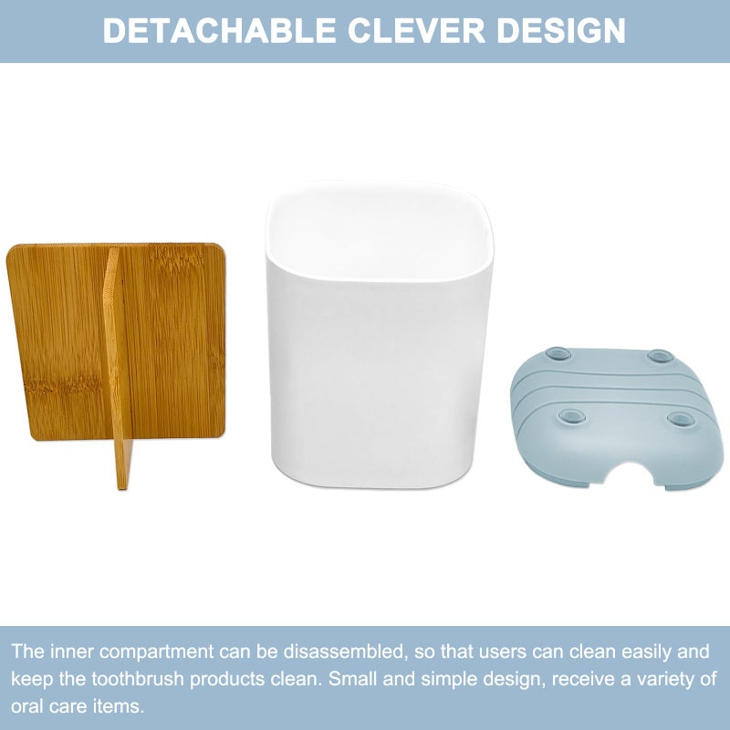 Scartink Toothbrush Holder With Bamboo Divider Detachable For Easy Cleaning Bathroom Countertop Organizer Plastic 3 Slots Electric Toothbrush And Toothpaste Holders Storage Caddy For Bathroom Vanity Sink-Blue - Image 3