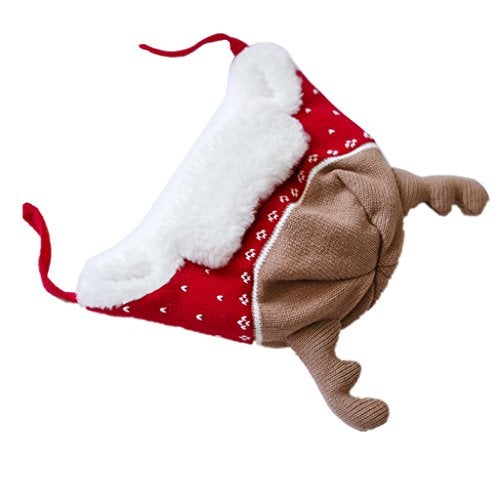 Home Prefer Baby Girl Boy Kid Christmas Hats Soft Cotton Brocade Knitted Cap Cute Elk Horn Sherpa Lined Hat Red S - Image 5