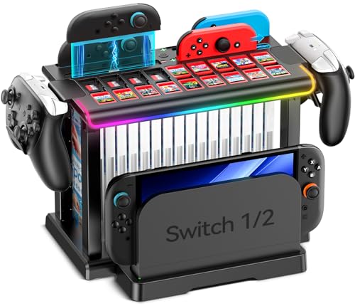 Kytok Switch 2/1/OLED RGB Organizer Station with Controller Charging Dock, Switch Storage Stand, Joycon 1/2 Charger, Gaming Accessories Holds TV Dock, 16 Game Cases, 18 Game Cards, and 2 Pro Controllers - Image 1