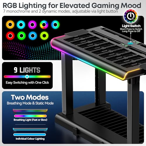Kytok Switch 2/1/OLED RGB Organizer Station with Controller Charging Dock, Switch Storage Stand, Joycon 1/2 Charger, Gaming Accessories Holds TV Dock, 16 Game Cases, 18 Game Cards, and 2 Pro Controllers - Image 3