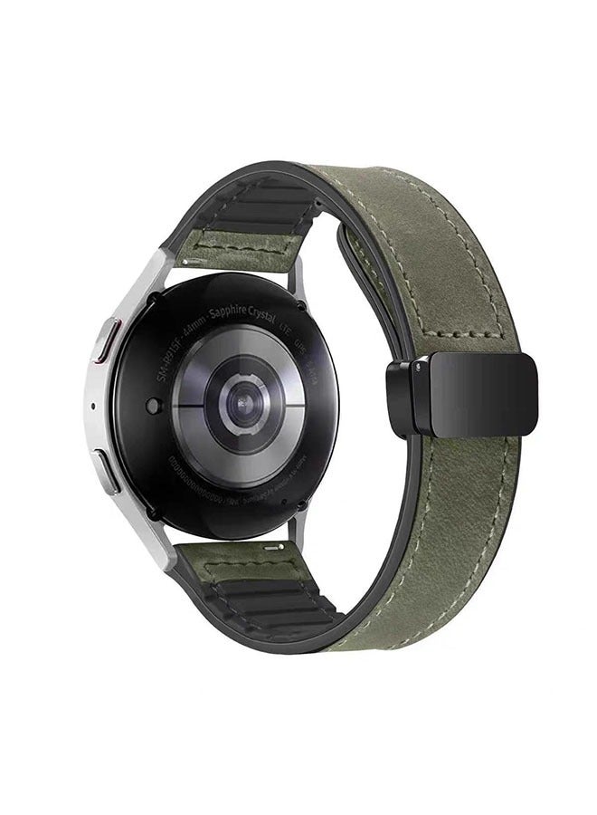 general 22mm Leather Strap For HuaWei GT3/4 and Samsung Galaxy Watch 6   Magnetic Watch Band Fashion and Business Representative,Gift For Men and Women (Green) - Image 2