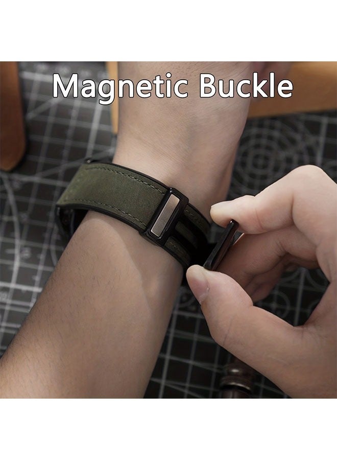 general 22mm Leather Strap For HuaWei GT3/4 and Samsung Galaxy Watch 6   Magnetic Watch Band Fashion and Business Representative,Gift For Men and Women (Green) - Image 4