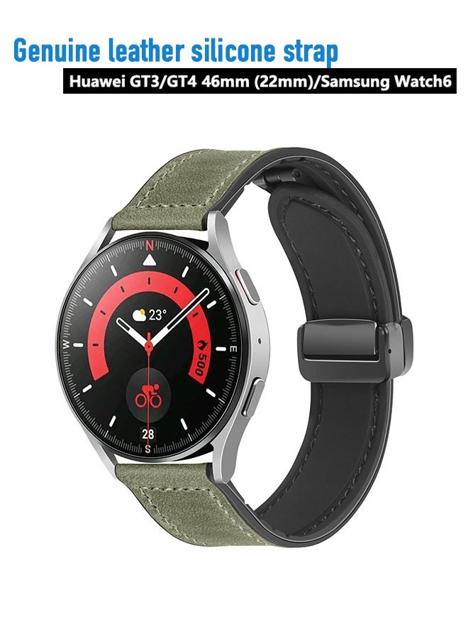 general 22mm Leather Strap For HuaWei GT3/4 and Samsung Galaxy Watch 6   Magnetic Watch Band Fashion and Business Representative,Gift For Men and Women (Green) - Image 1