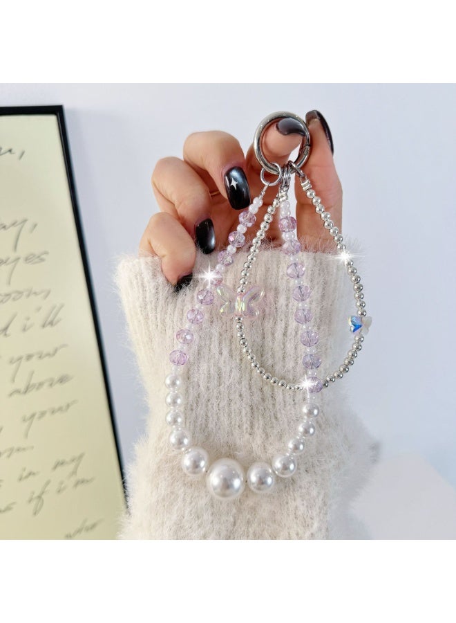 NIBEMINENT Phone Charm/ Chain Strap for Women Girls, Crystal Beaded Necklace Cell Phone Case Lanyard Wrist Strap - Image 1