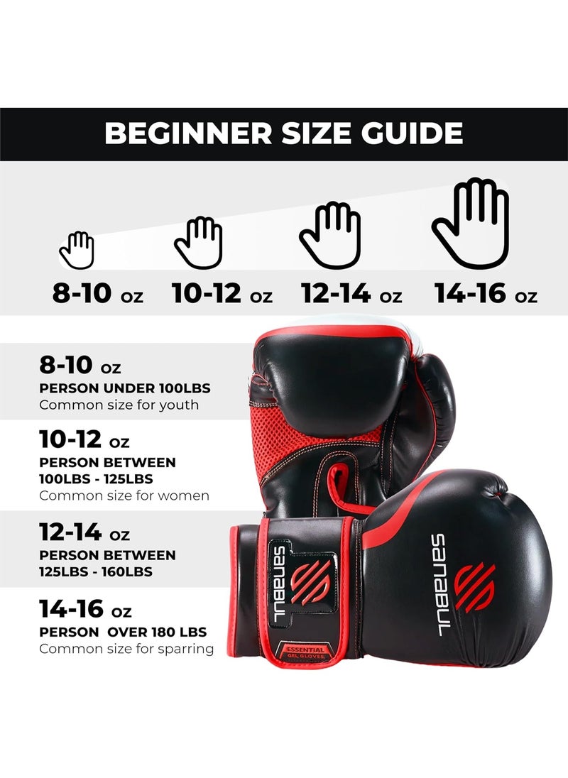 Sanabul  - Essential Gel Boxing Gloves for Men & Women – Pro-Tested Kickboxing, MMA, Muay Thai & Heavy Bag Training Gloves – Shock-Absorbing Gel Padding – Black/Red - Image 1