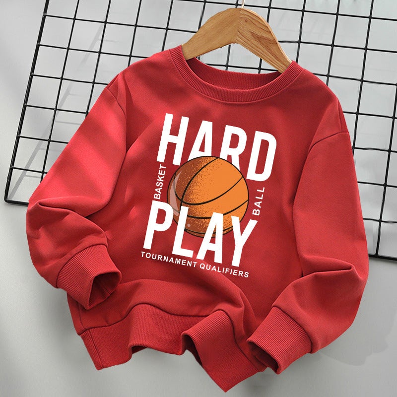 Boys And Girls Children'S Sports Joker Top Cotton Fleece-Lined Thickened Sweat - Image 2