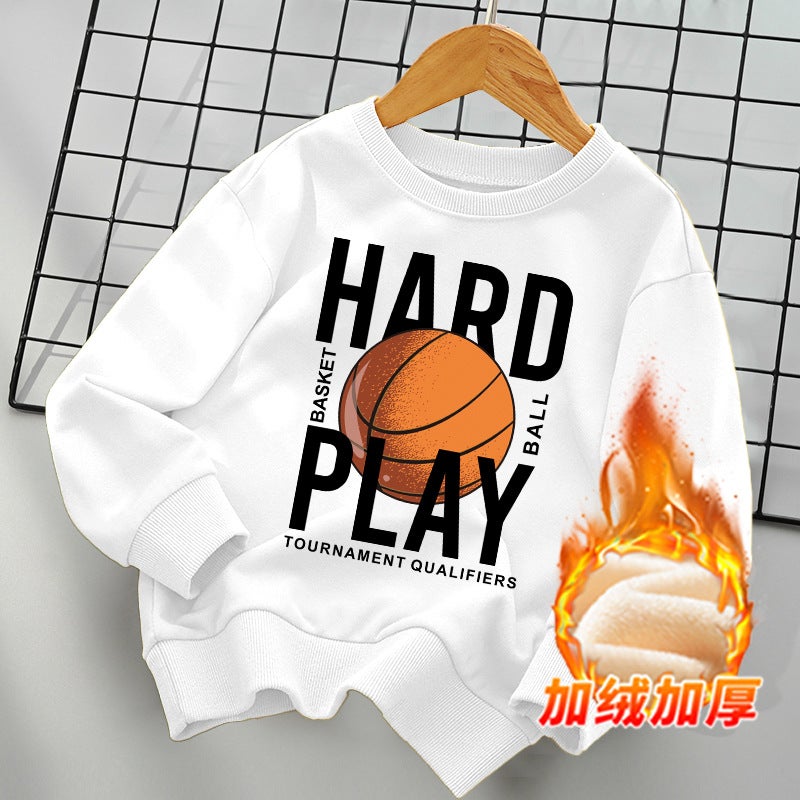 Boys And Girls Children'S Sports Joker Top Cotton Fleece-Lined Thickened Sweat - Image 1