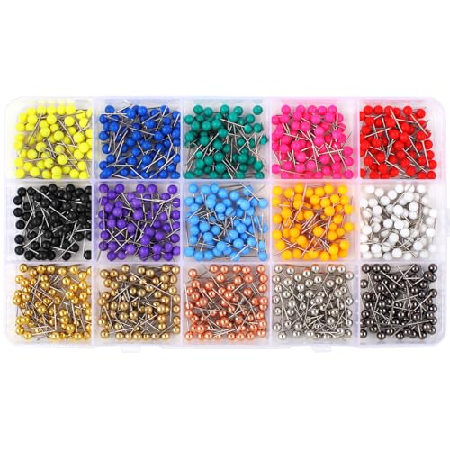Utron 810 PCS Map Pins, 1/8 Inch Map Tacks, Colored Push Pins, 15 Assorted Colors (Each Color 54 PCS) in Map Push Pins, Push Pins for Bulletin Board - Image 1