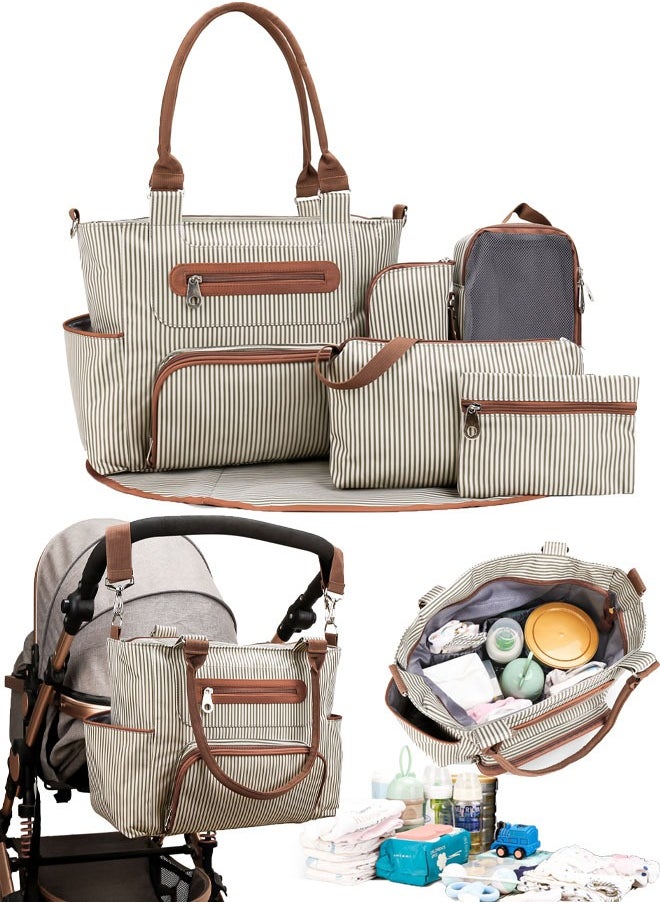 ABOUTBABY - Diaper Bag 6 pieces set nappy tote bag large capacity for baby mom dad Travel Bag Newborn Nappy Bag with Changing Pad - Image 1