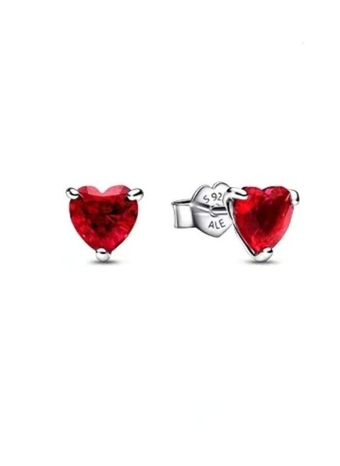 cubic zirconia women's 925 silver red heart-shaped earrings