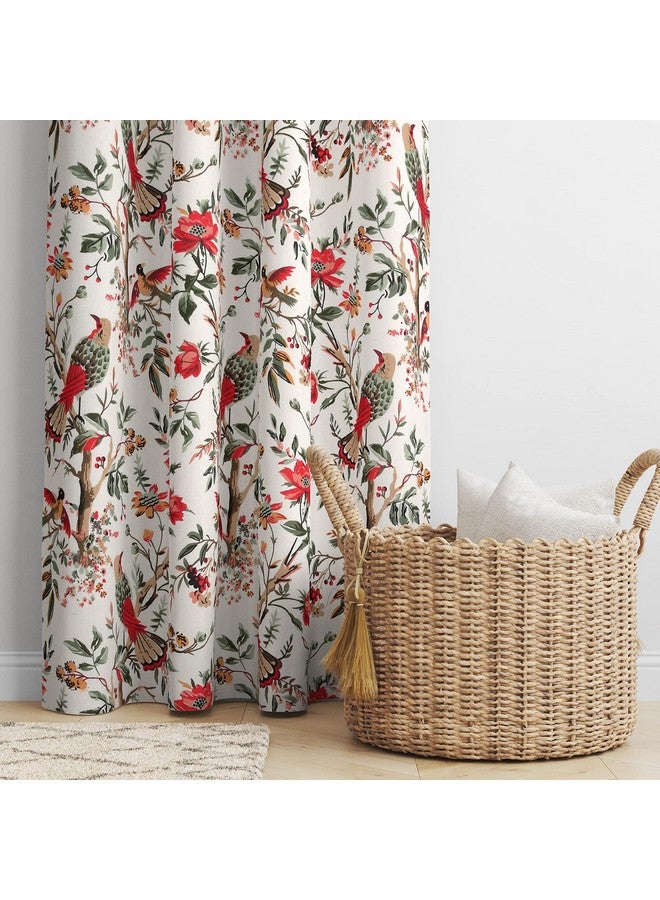Amigos® 100% Cotton Curtains for Door Bedroom, Living Room, Home Décor Fashion Printed Set of 2 Curtains with Stainless Steel Rings (Red Bird, Door-7feet) - Image 1