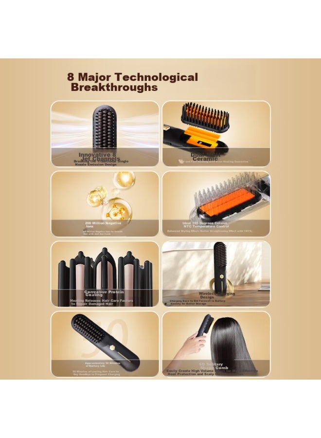 Ubelle Wireless Straightening Brush With 2 Billion Negative Ions, Hair-friendly, Portable, Dual-use For Straightening And Curling, Egg Roll Brush, Straightening Iron, Gift For Women's Day, Qixi Festival, Valentine's Day - Image 2