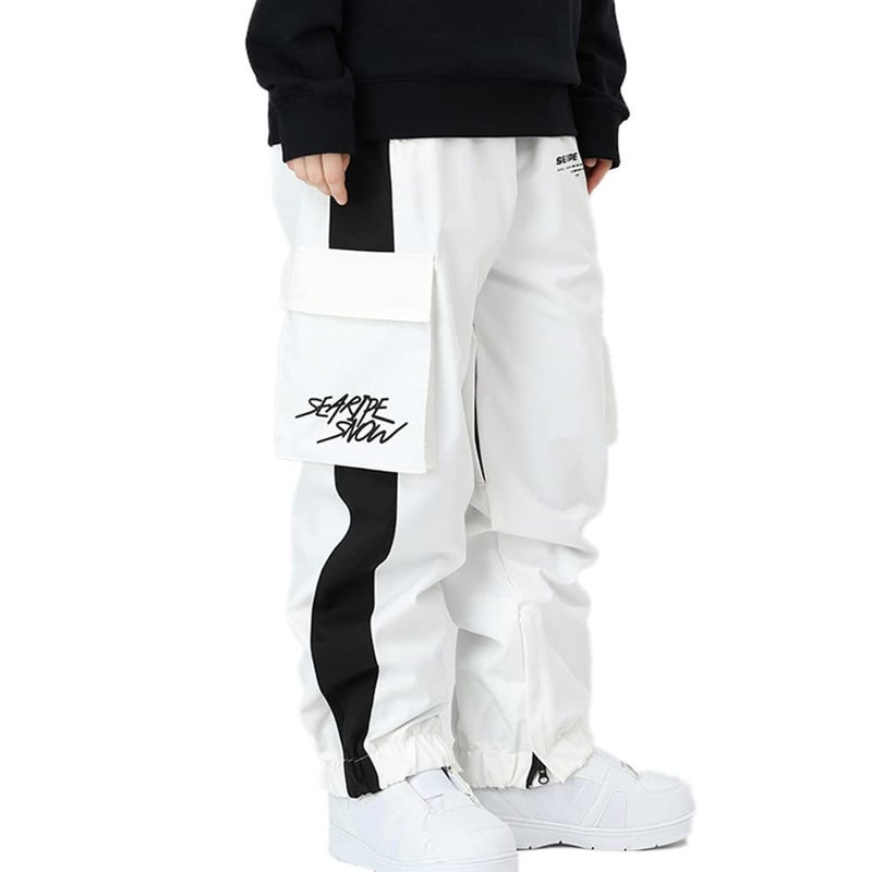 SEARIPE Men's Laser Cargo Ski Pants Women Waterproof Splicing Snow Pant Loose Snowboard Pant for Winter Sports Outdoor(K2107,WT,L) - Image 1