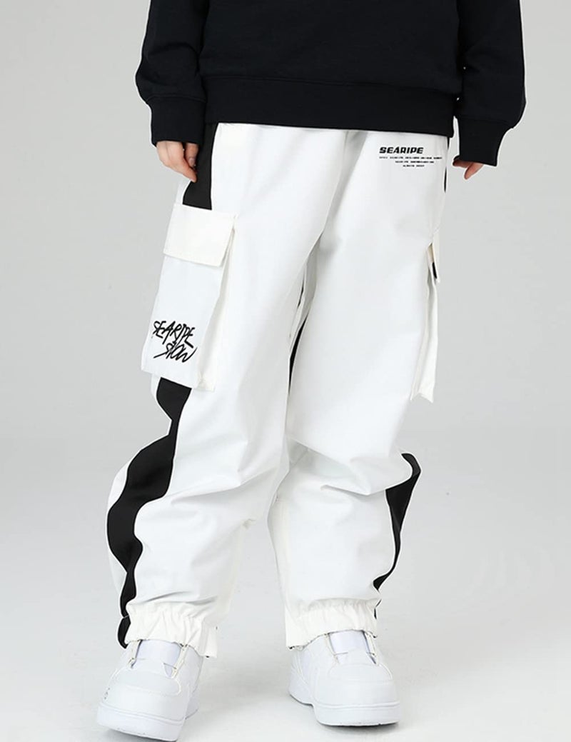 SEARIPE Men's Laser Cargo Ski Pants Women Waterproof Splicing Snow Pant Loose Snowboard Pant for Winter Sports Outdoor(K2107,WT,L) - Image 5