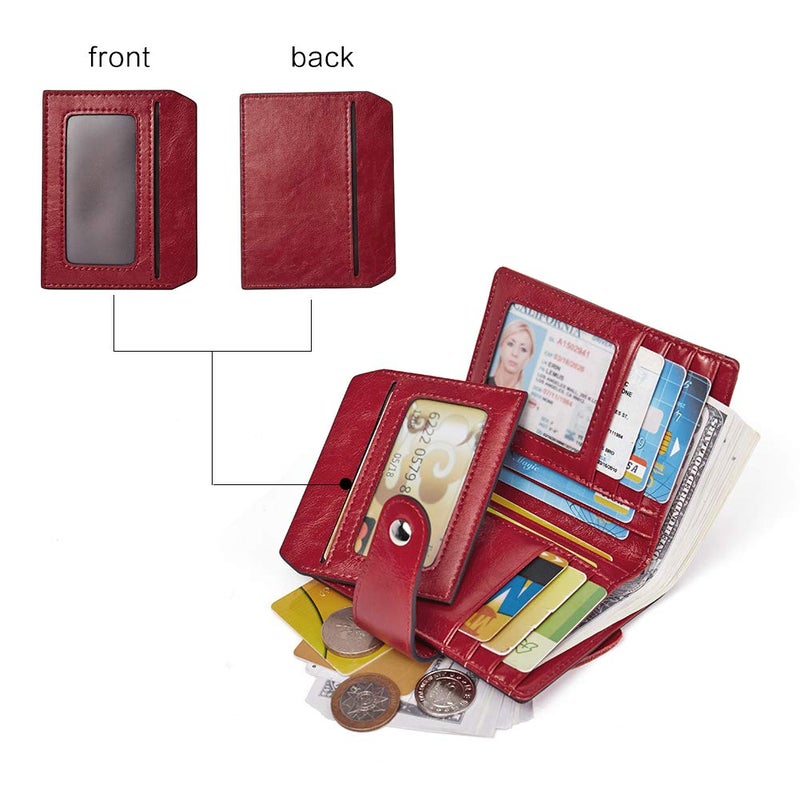 BOSTANTEN Women Leather Wallet RFID Blocking Small Bifold Zipper Pocket Wallet Card Case Purse with ID Window Red - Image 2