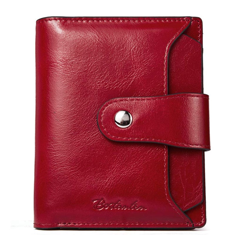 BOSTANTEN Women Leather Wallet RFID Blocking Small Bifold Zipper Pocket Wallet Card Case Purse with ID Window Red - Image 1