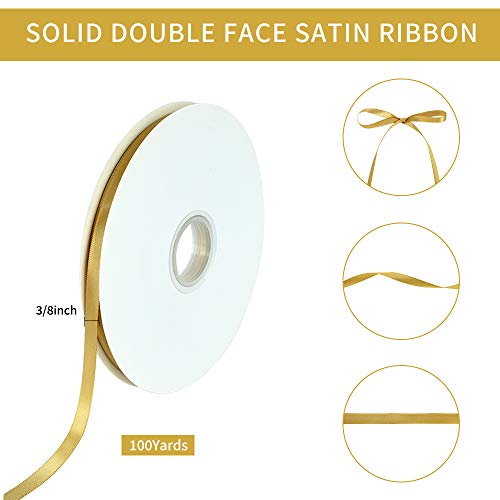 TONIFUL 3/8 Inch x 100yds Gold Satin Ribbon Thin Solid Fabric Ribbons Roll for Gift Wrapping Invitation Floral Hair Balloons Craft Sewing Party Wedding Popsicles Decoration Valentine's Day Bouquet - Image 2