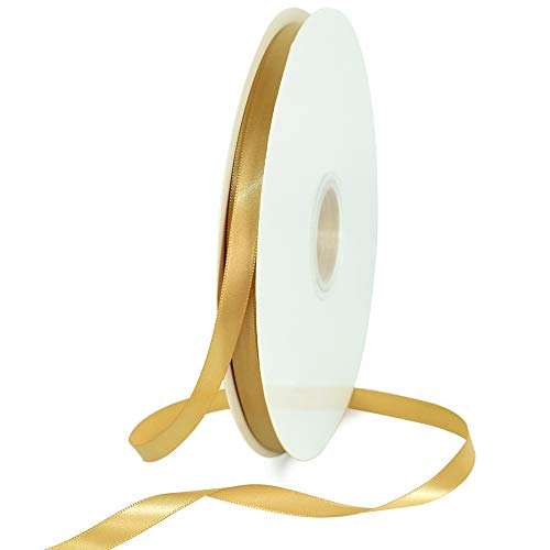 TONIFUL 3/8 Inch x 100yds Gold Satin Ribbon Thin Solid Fabric Ribbons Roll for Gift Wrapping Invitation Floral Hair Balloons Craft Sewing Party Wedding Popsicles Decoration Valentine's Day Bouquet - Image 1