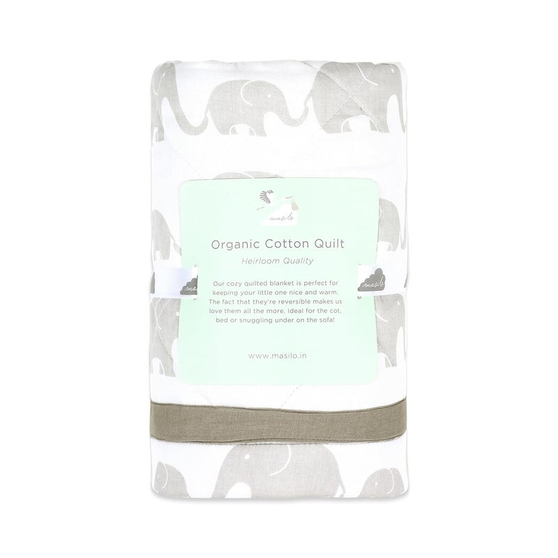 Masilo Organic Cotton Quilted Blanket for Babies-Cradle Organic Cotton Softest Baby Blanket Quilt for Babies 0 to 3 Years - Elephant Parade-Grey - Image 4