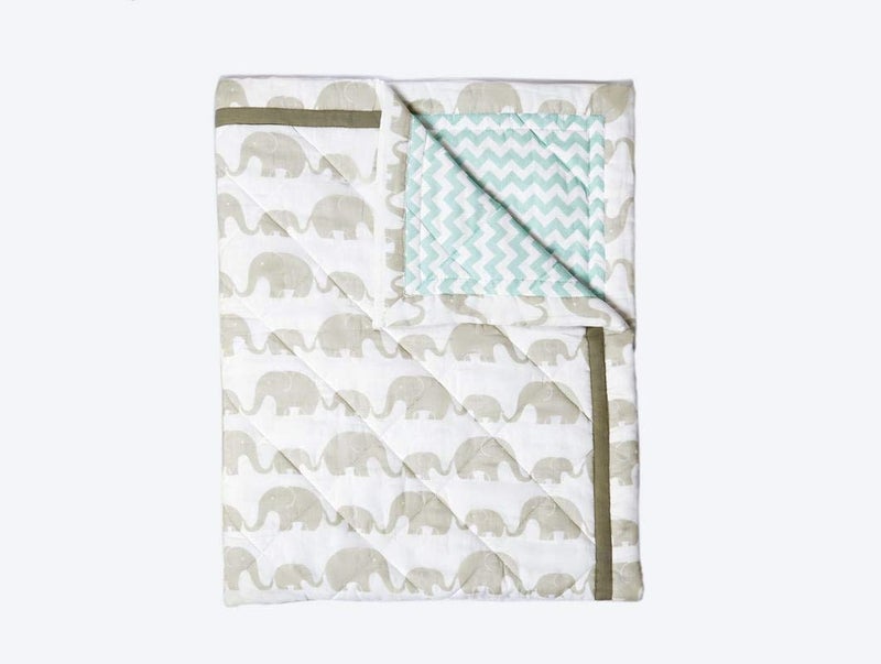 Masilo Organic Cotton Quilted Blanket for Babies-Cradle Organic Cotton Softest Baby Blanket Quilt for Babies 0 to 3 Years - Elephant Parade-Grey - Image 2