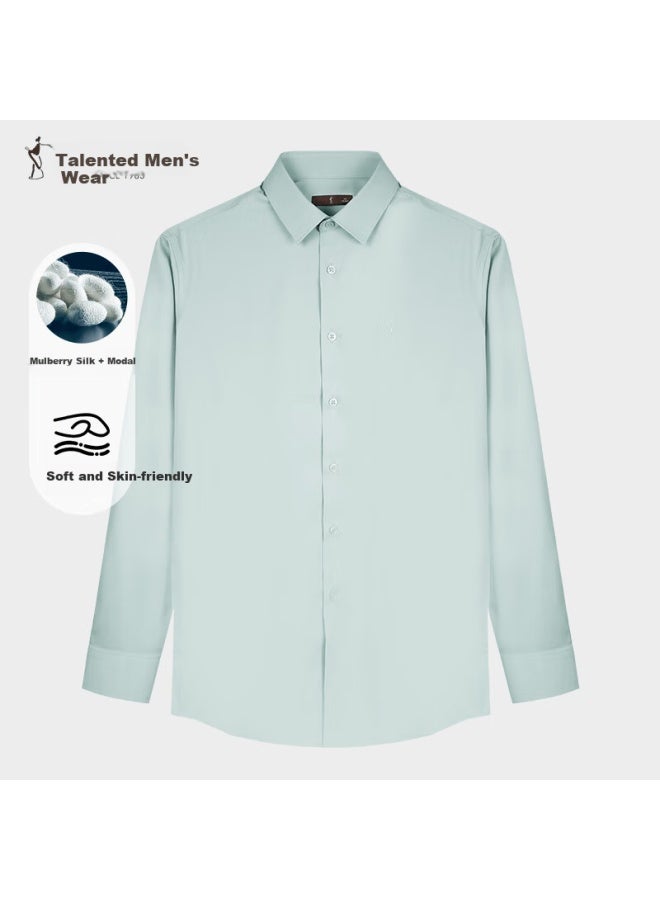 Tries Men's Long Sleeve Modal Silk Business Solid Color Embroidered Professional White Shirt Oriental Minimalist Luxury Style - Image 1