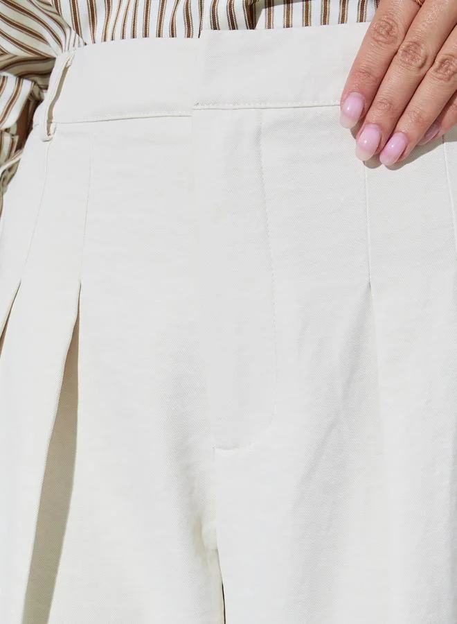 Styli Cream Cream Wide Leg with Pleat Detailing Formal Pants for Women | Best Price UAE