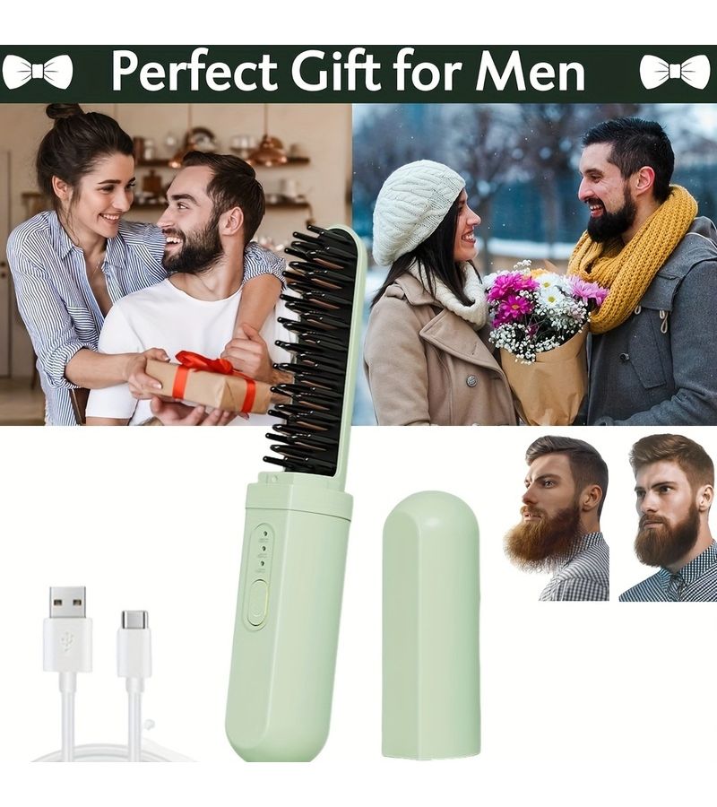 Pink Portable USB Rechargeable Hair Straightening Brush Comb Dual Straight Curl Function Negative Ion Technology Anti Scald Protection Wet Dry Use 18650 Lithium Battery Compact Travel Friendly Design For Home Travel Outdoor Ideal Gift - Image 3
