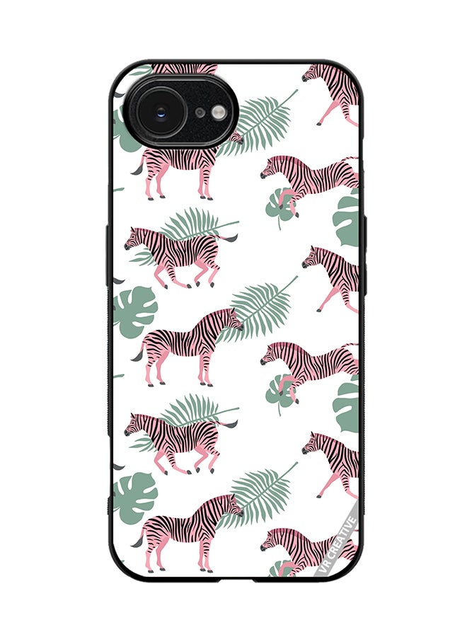 Protective Case Cover For Apple iPhone 16e Vector Zebra And Palm Leaves Isolated On White Design Multicolour