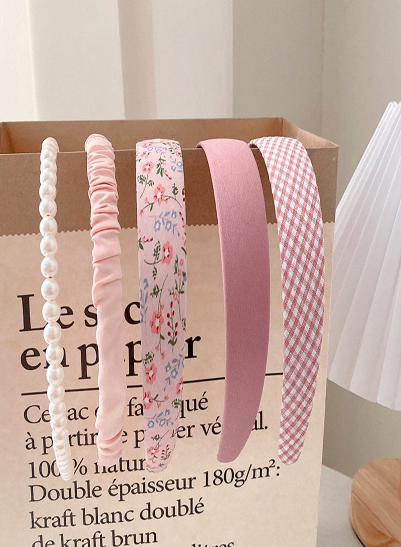 5 Pack Headbands for Girls Women Headbands Trendy Non Slip Hairbands Lovely Hair Accessories Multi-style Pearl Headband Pack - Image 3