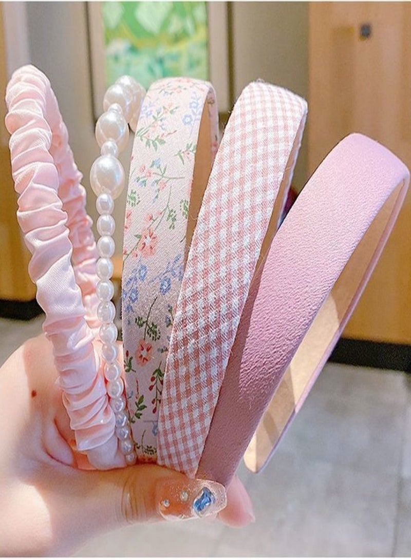 5 Pack Headbands for Girls Women Headbands Trendy Non Slip Hairbands Lovely Hair Accessories Multi-style Pearl Headband Pack - Image 4