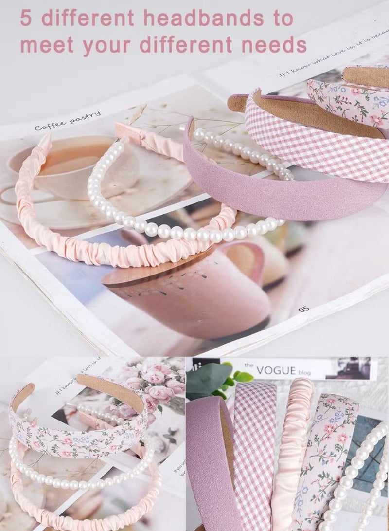 5 Pack Headbands for Girls Women Headbands Trendy Non Slip Hairbands Lovely Hair Accessories Multi-style Pearl Headband Pack - Image 5