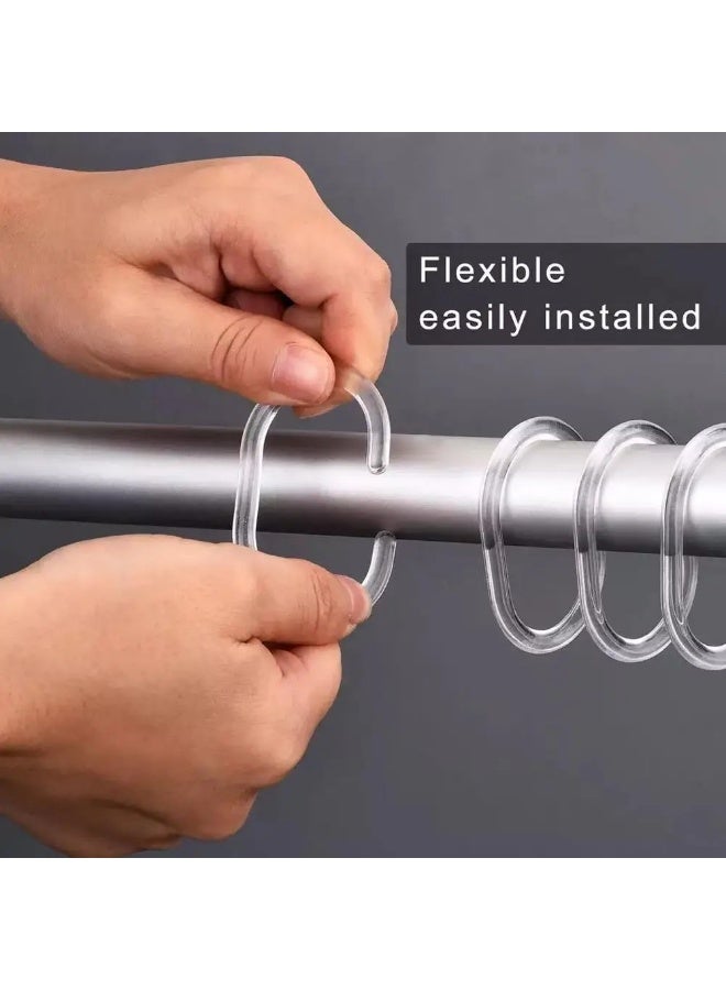 خطافات ستارة الدش C شكل حلقات ستارة دش للحمام دش رود ستائر نافذة شماعات (لون شفاف، 24 عبوة) - Image 3