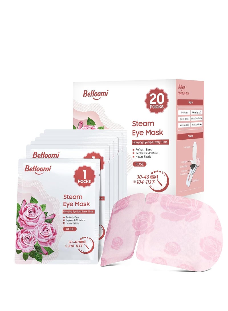 BeHoomi 20 Packs Steam Eye Mask, Heated Eye Mask Warm Compress for Eyes, Disposable Self Heating Eye Mask for Sleep, Spa, Travel Essentials & Relaxation Gifts for Women, Stocking Stuffers (Rose)  - Image 1