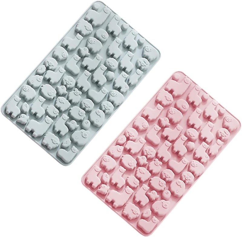 Alpaca-shaped Silicone Candy Mold and Chocolate Baking Mold Set, 2pcs Blue and Pink, Food-grade Flexible Silicone for Homemade Gummies and DIY Candy Making - Image 1