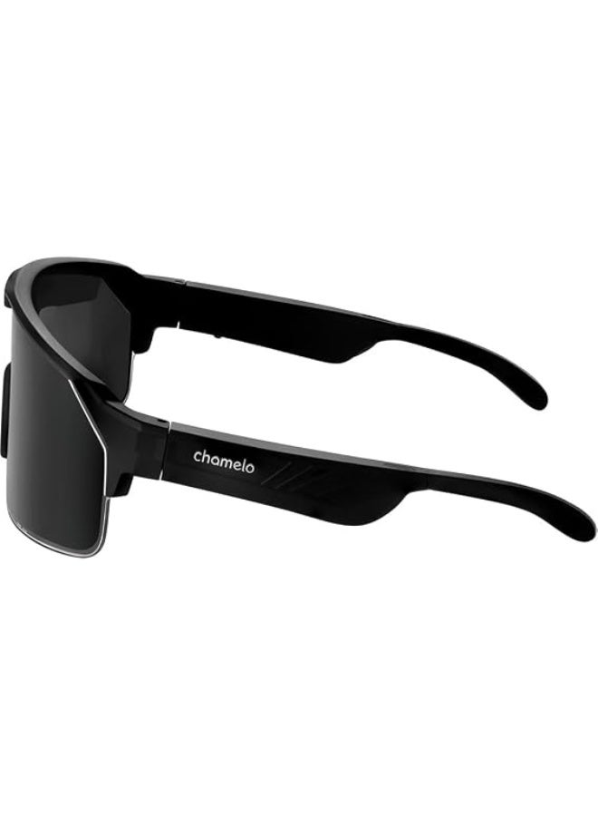 تشاميلو Music Shield Smart Audio Sunglasses – Matte Black Frame, Smoke Lenses | Open-Ear Bluetooth Glasses for Men & Women with Electronic Tint Control, Sweat Proof, Sports Eyewear, 100% UV Protection - Image 3
