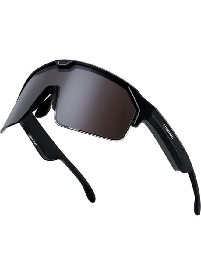 تشاميلو Music Shield Smart Audio Sunglasses – Matte Black Frame, Smoke Lenses | Open-Ear Bluetooth Glasses for Men & Women with Electronic Tint Control, Sweat Proof, Sports Eyewear, 100% UV Protection - Image 2