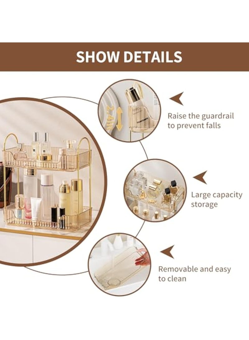 Arabest Bathroom Counter Organizer Countertop Storage,2-Tier Cosmetics Skincare Shelf Organizer with Portable Handle, Makeup Organizer Perfume for Dresser Vanity Tray, Spice Rack Organizer for Kitchen - Image 3
