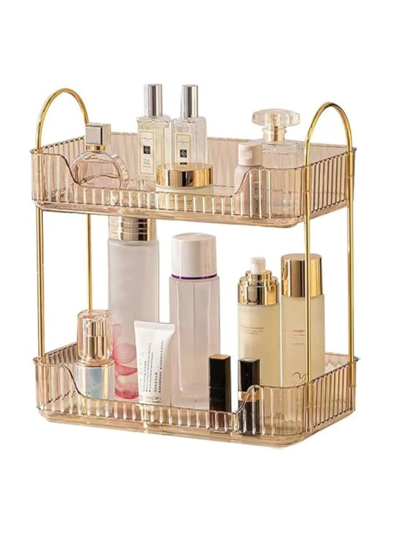 Arabest Bathroom Counter Organizer Countertop Storage,2-Tier Cosmetics Skincare Shelf Organizer with Portable Handle, Makeup Organizer Perfume for Dresser Vanity Tray, Spice Rack Organizer for Kitchen - Image 1
