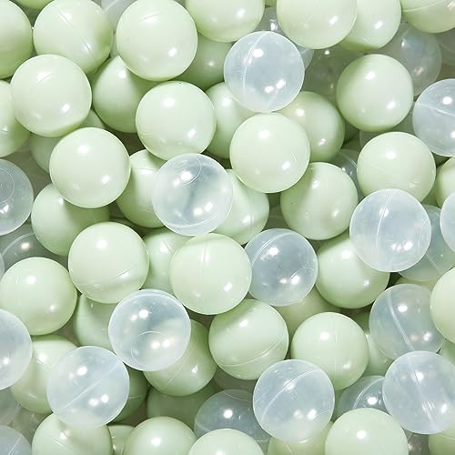GUESVOT Green Ball Pit Balls Crush Proof Plastic Balls for Ball Pit Pack of 100pcs Set for Toddlers Ball Pool Playtent Tunnels with Reusable Storage Bag 216 Inch Pear GreenTransparent - Image 1