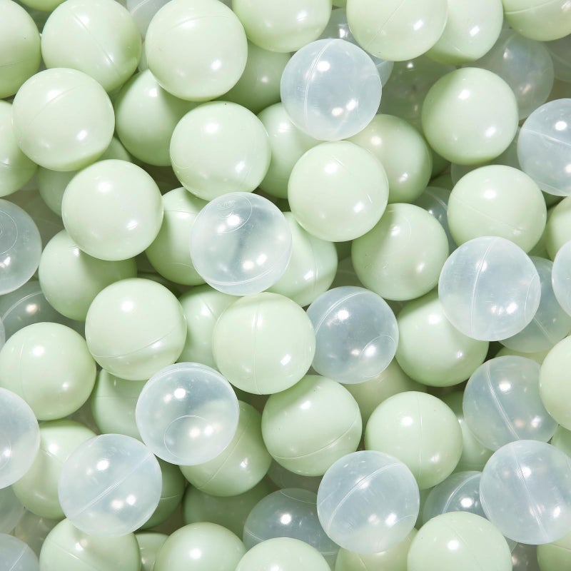 GUESVOT Green Ball Pit Balls Crush Proof Plastic Balls for Ball Pit Pack of 100pcs Set for Toddlers Ball Pool Playtent Tunnels with Reusable Storage Bag 216 Inch Pear GreenTransparent - Image 2