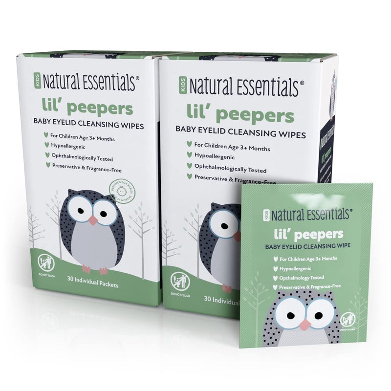 Natural Essentials Lil Peepers Baby Eye Wipes and Eyelid Cleanser PreservativeFree  RinseFree Pediatrician Recommended Hypoallergenic Soft Eyelid Wipes for Babies Kids  Adults 30 Count 2pk - Image 1