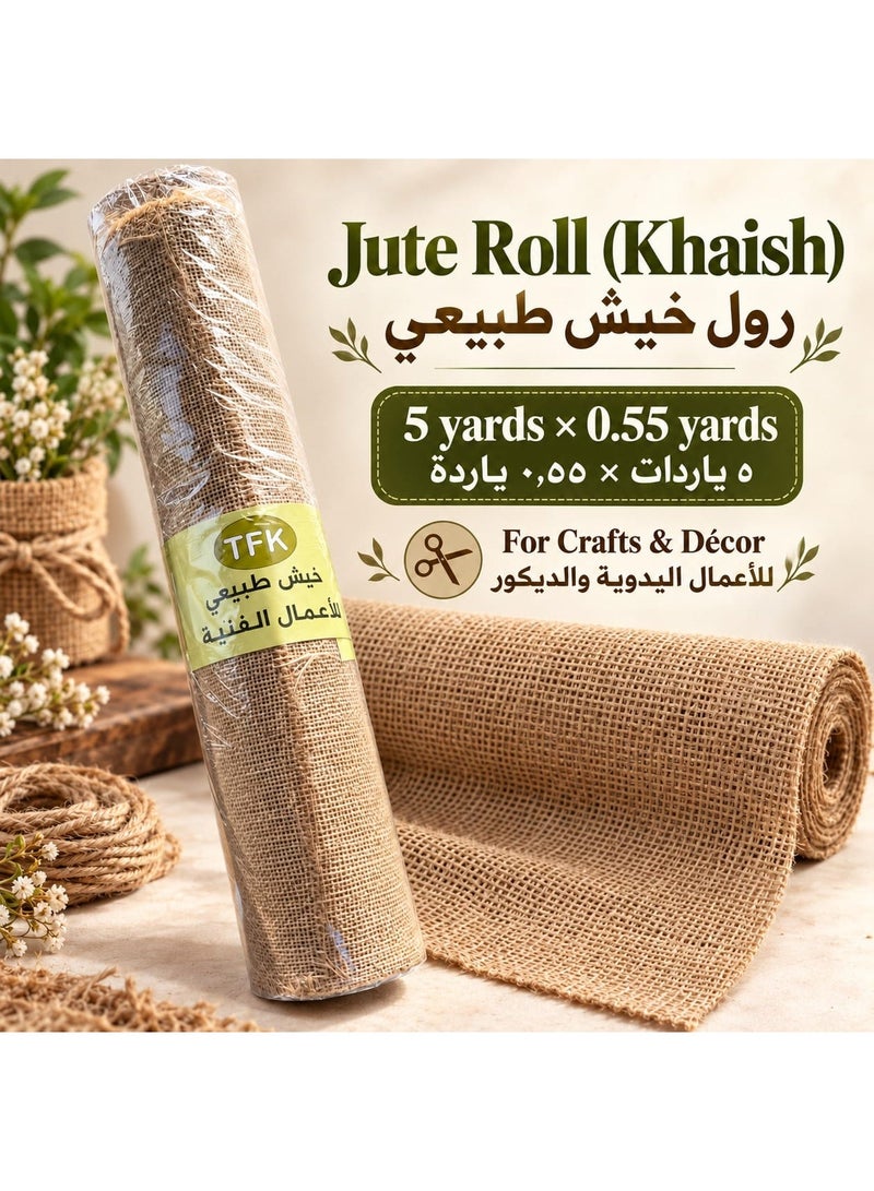 TFK Natural Jute Burlap Fabric Roll, 5 x 0.55 Yards, for Crafts & Decor - Image 1