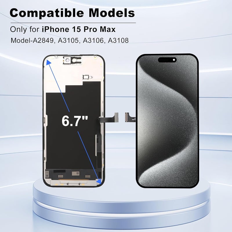 ZOETEC Screen Replacement for iPhone 15 Pro Max, Full HD 3D Touch LCD Retina Display COF Screen Digitizer Assembly with Tempered Glass, Waterproof Adhesive & Repair Tools - Image 2