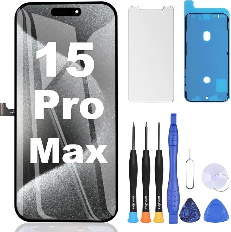 ZOETEC Screen Replacement for iPhone 15 Pro Max, Full HD 3D Touch LCD Retina Display COF Screen Digitizer Assembly with Tempered Glass, Waterproof Adhesive & Repair Tools - Image 1