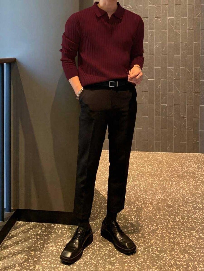 Pivl Men's Winter Collor Solid Sweater_WINE-2XL - Image 3
