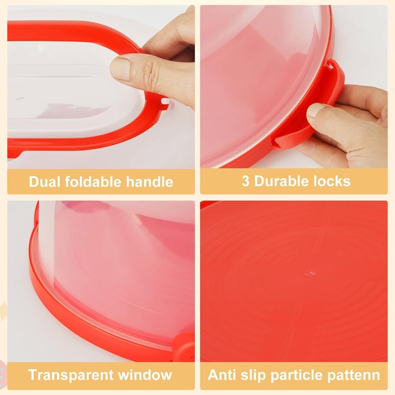 CLAPONE Cake 11 Inch Cake Carrier Stand Round Holder Storage with Lid and Handle for Transport Storage Container Tray Cake Cover Stand Cupcake Containers Keeper Kitchen Cooking Box Large Red - Image 5